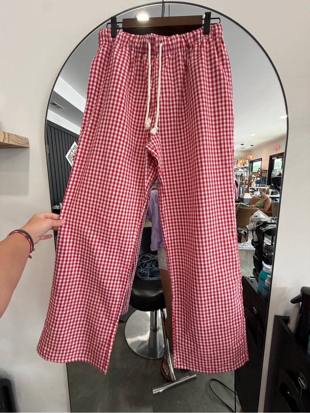 Simply Southern Red & White Gingham Straight Leg Pants
